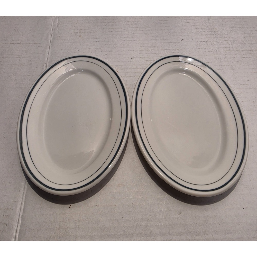 Vintage Syracuse China Blue Band Oval Platters Set of 2 Restaurant Ware U-12